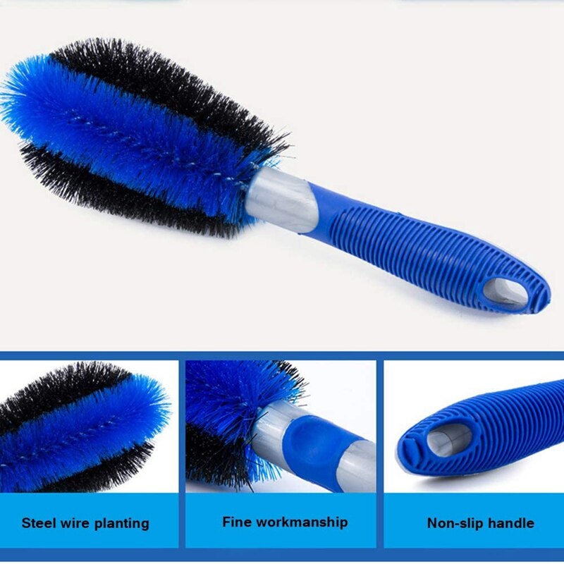 3PCS Car Wheel/Tire Brush Car Wash Brush with Handle Special Cleaning Supplies Tool Steel Ring Rims Wheel Brush