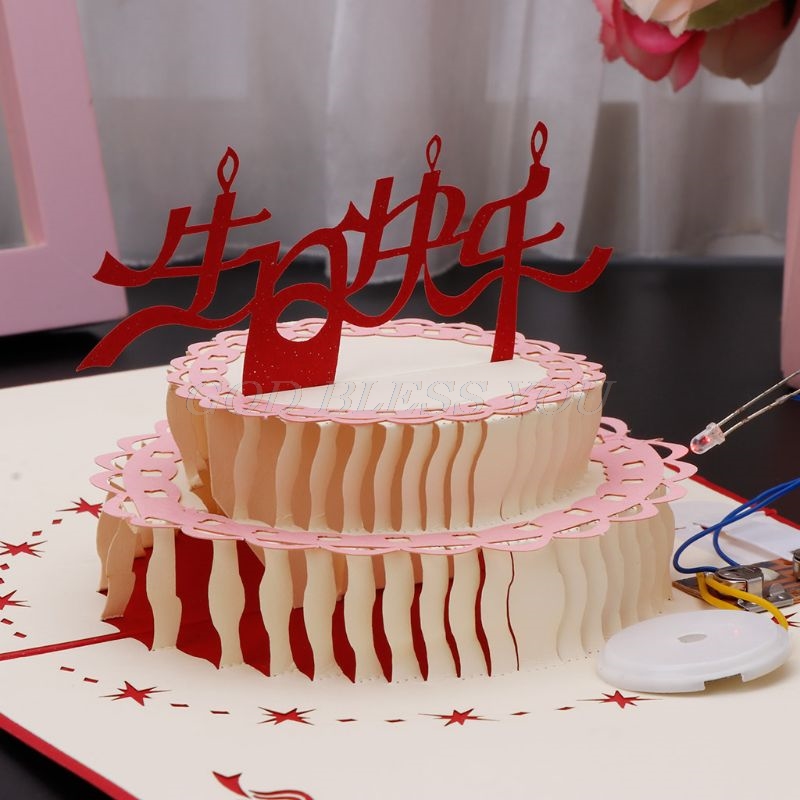 3D Pop hoch Gruß Karte Glücklich Geburtstag Kuchen Musik LED Postkarte Mit Umschlag Neue Tropfen