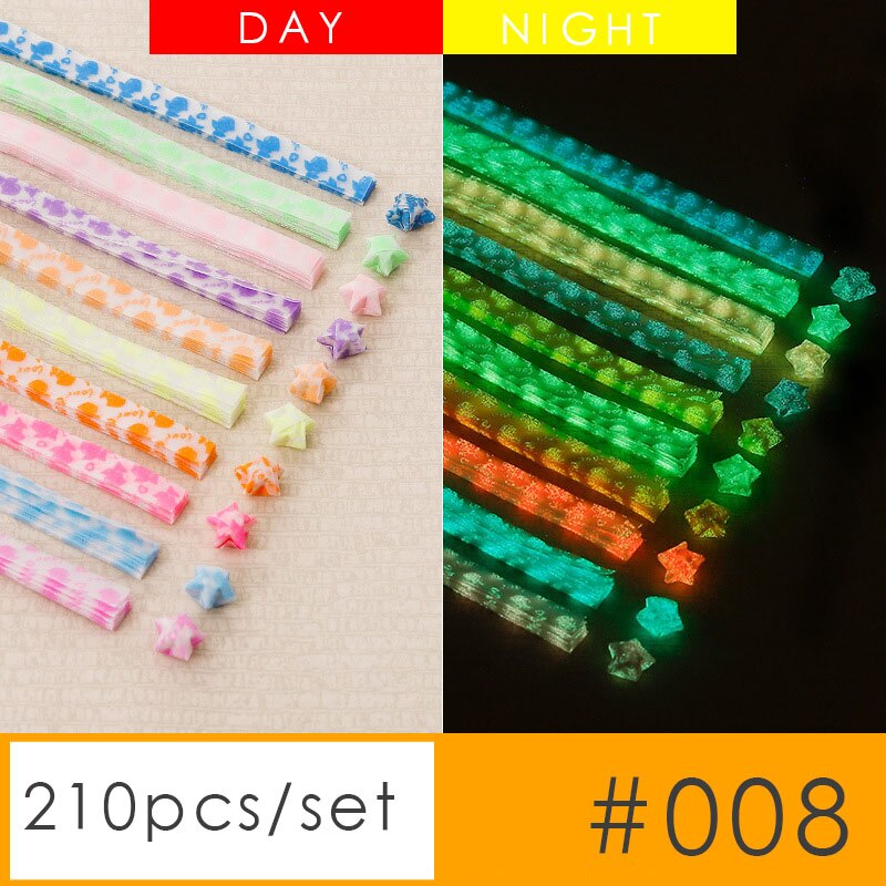 210pcs Luminous star origami paper Lucky star scrapbook paper Wishing stars paper wrapping material night glow: 008