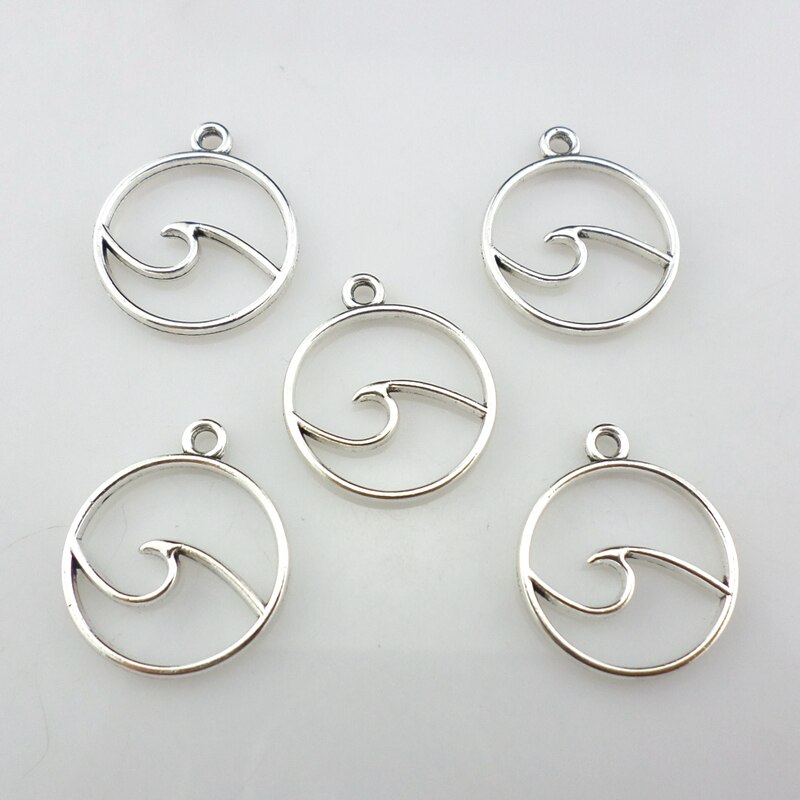 24 pces tibetano prata liga oceano onda redonda encantos pingentes 20x23mm joias descobertas