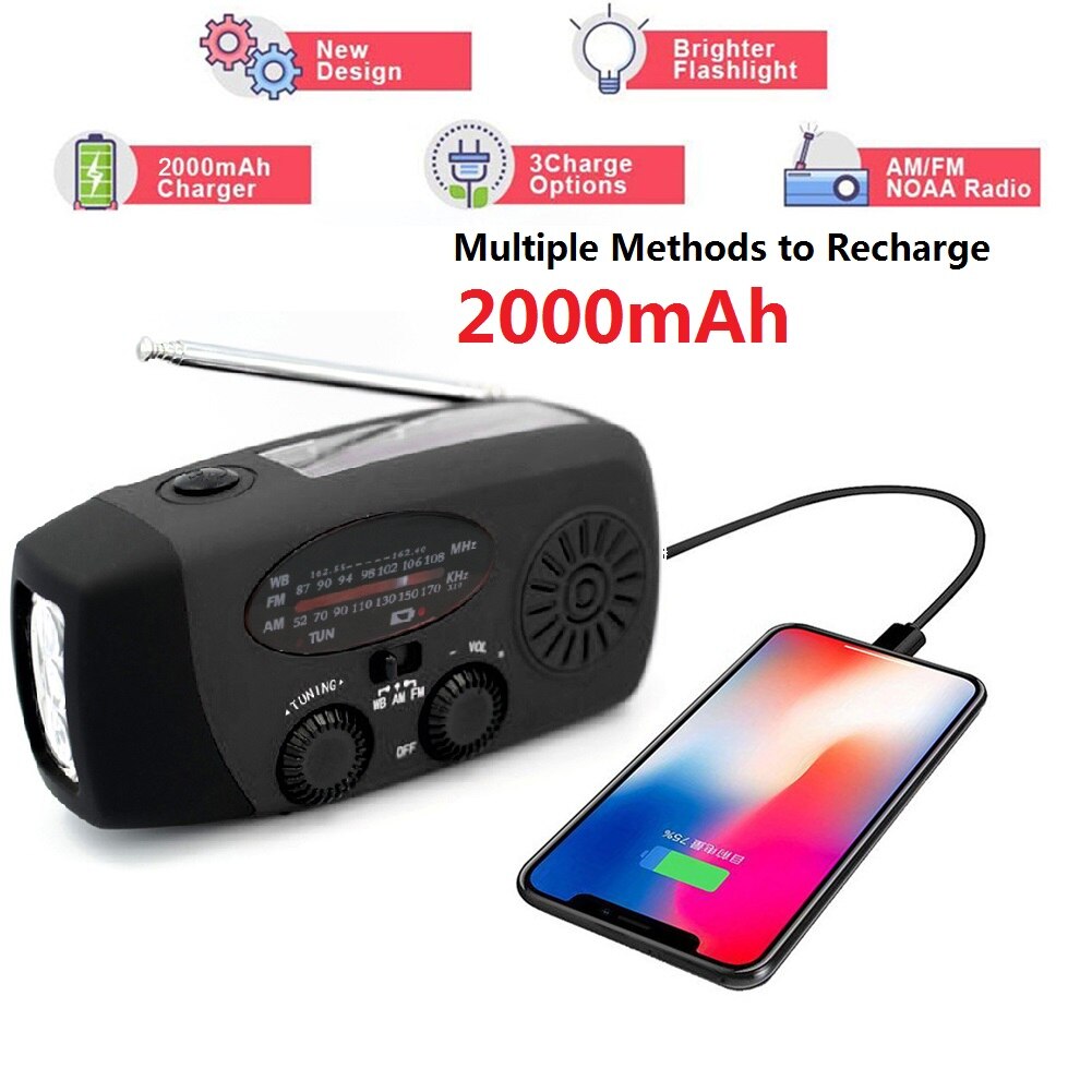 Multifunctional Hand radio Solar Crank Dynamo Powered FM/AM/WB/NOAA Weather Radio Use Emergency LED Flashlight and Power Bank