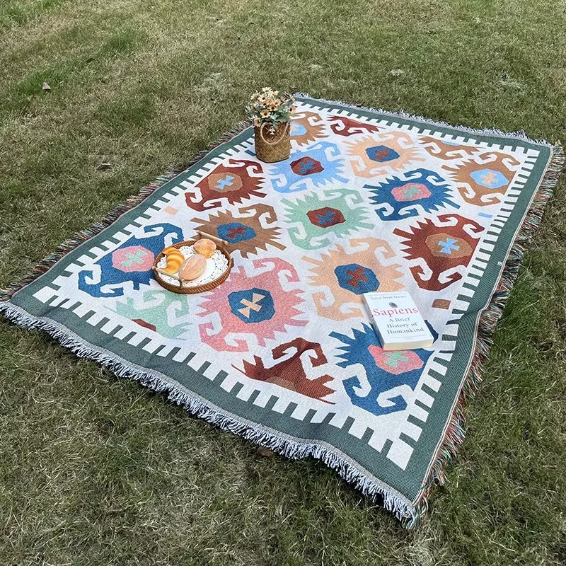 Nueva estera de Picnic a cuadros bohemia, manta para acampar en interiores y exteriores, tela de Picnic de punto portátil, funda para sofá, mantas para tienda