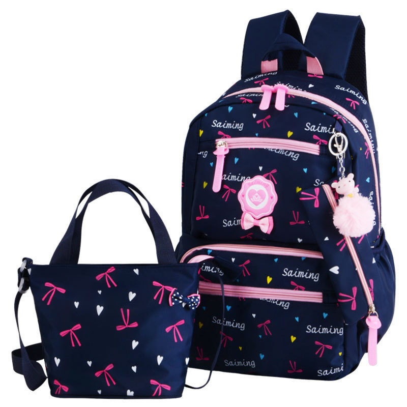 Kinder Schule Taschen Jugendliche Mädchen Druck Rucksack schule Rucksäcke 3 teile/satz Mochilas kinder reise rucksack Niedlich schulter tasche: deep blue