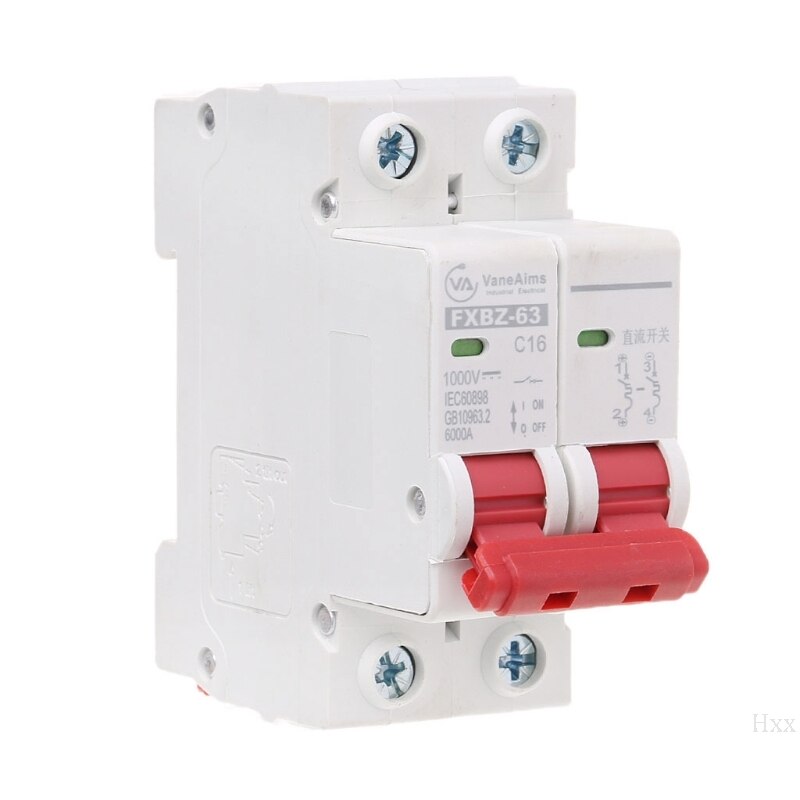 2P DC 1000V Solar Mini Circuit Breaker 10A/16A/32A/50A/63A DC Photovoltaic MCB Q1QC: 16A