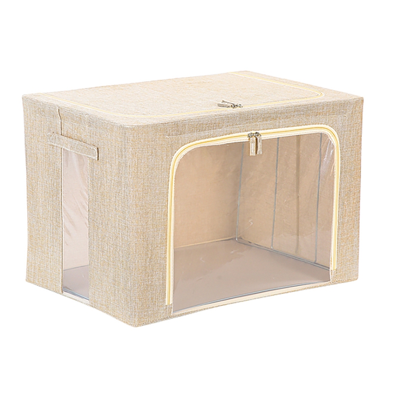 1Pcs Thicken Storage Box Fabric With Cover Fold Baina Box Large Window Clothing Toys Home Storage Box Packing Bag: Beige