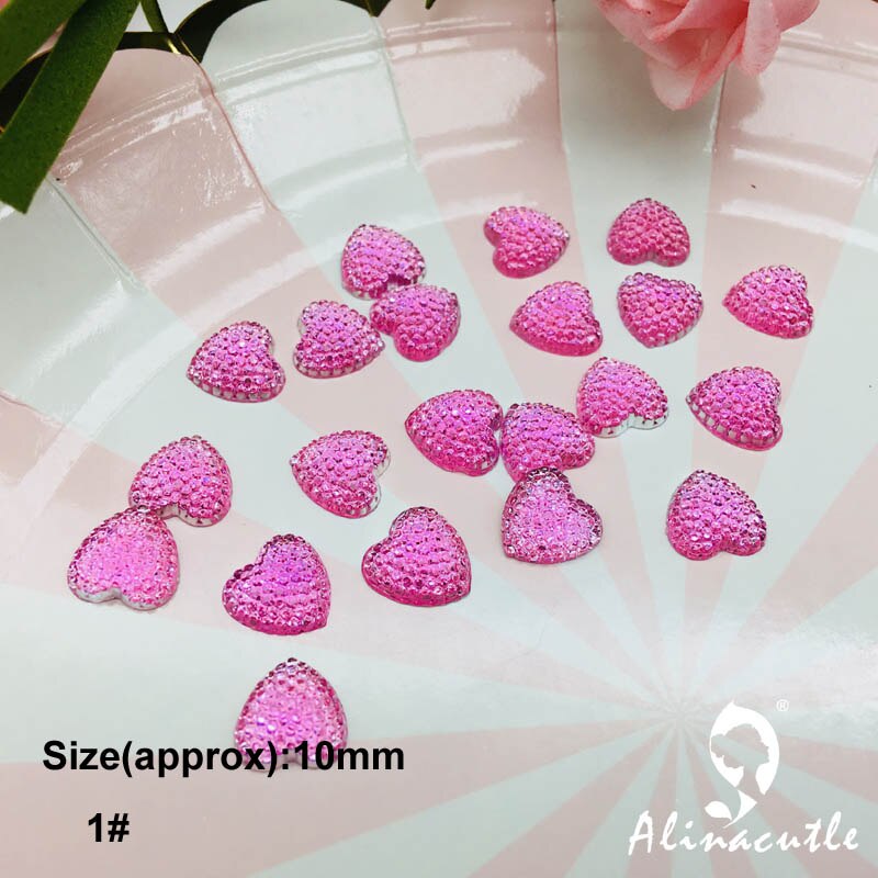 Gemas planas de 10mm con parte trasera de diamante, cristales de corazón pegatinas para piedra, GEMA, arte Hecho A Mano, manualidades, álbumes de recortes, 100 unidades: No 1  pink