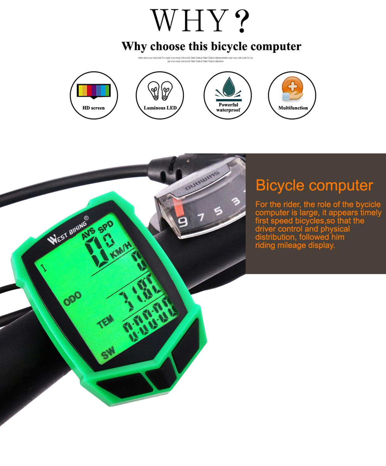 WEST BIKING Bike Computer Bicycle Speedometer LED Bicycle 20 Functions Waterproof Ciclocomputador Cycle Backlight Speedometer