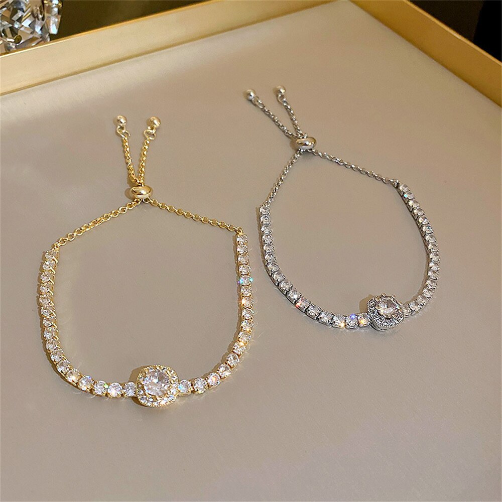 Trendy Quadratischen Diamant Kristall Tennis Armbänder für Frauen Geometrie AAA Zirkonia Strass Perle Kette Partei Edlen Schmuck