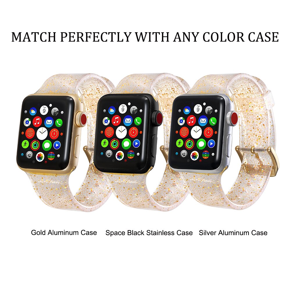 Adjustable Silicone Transparent Glitter Waterproof Band For Apple Watch 38mm 40mm Strap for Apple Watch i-Watch Series 1/2/3/4