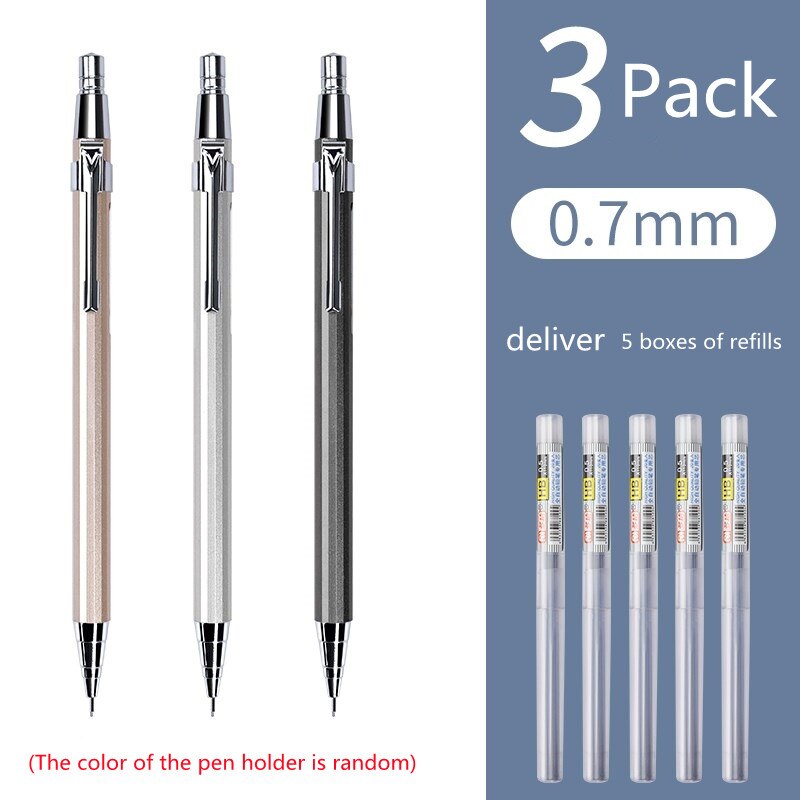 0.5/0.7MM Mechanical Pencil Set Mechanical Pencil Metal Pencil Push mechanical pencil 0.5 school supplies pencils mechanical: 3-0.7-2