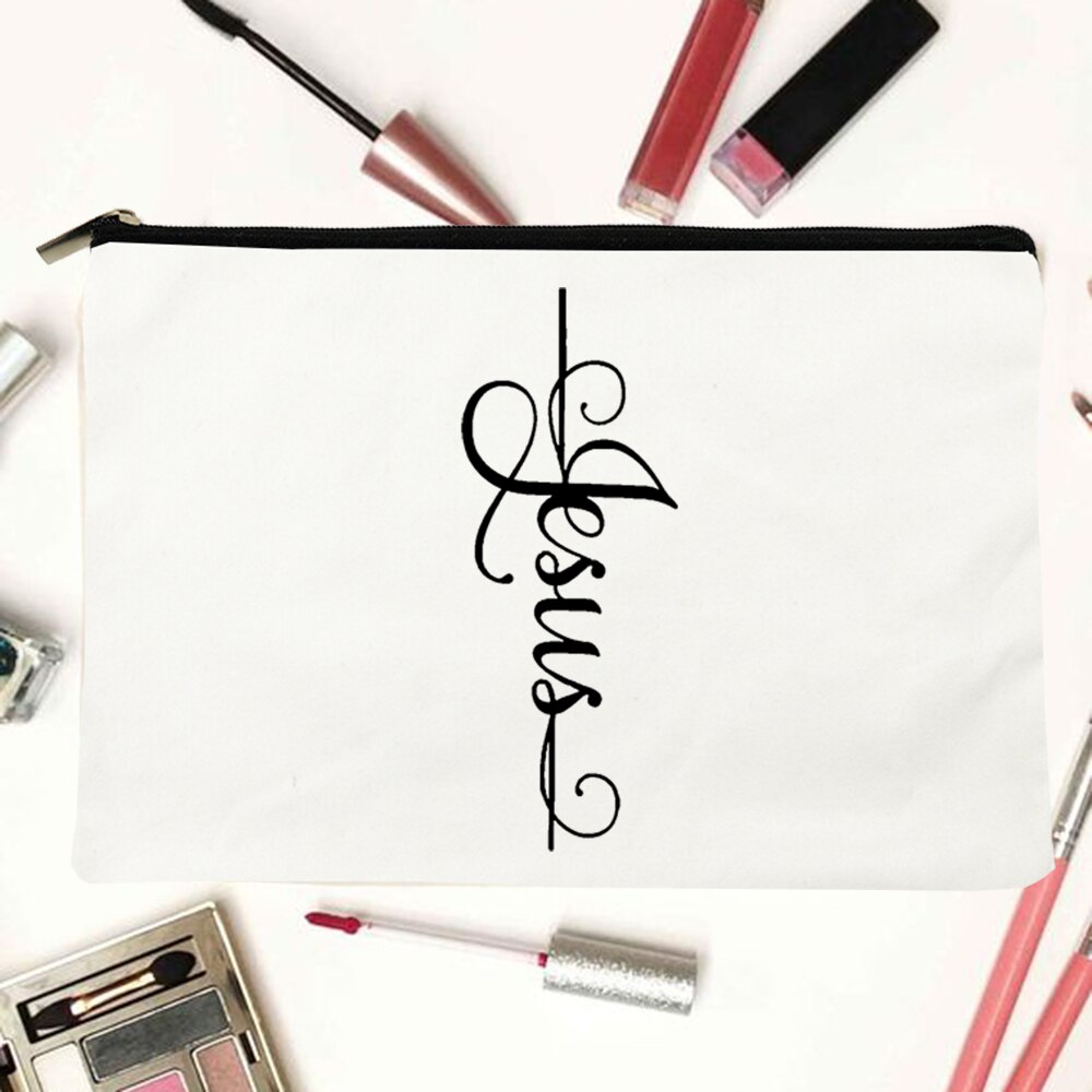My God Christian Cosmetic Bags Christ Printing Makeup Cases Women Lipstick Bag Harajuku Purse Organizer Eco Casual Canvas Pouch: W03647-TBWH-D