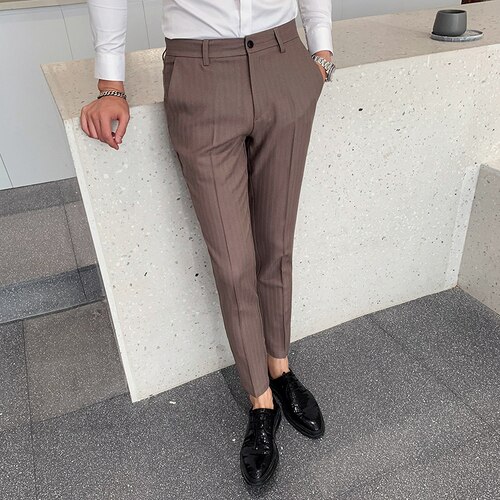 Heren pantalon lente heren pantalon rechte zakelijke broek heren formele broek klassieke heren katoenen pantalon hombre: Khaki / 31