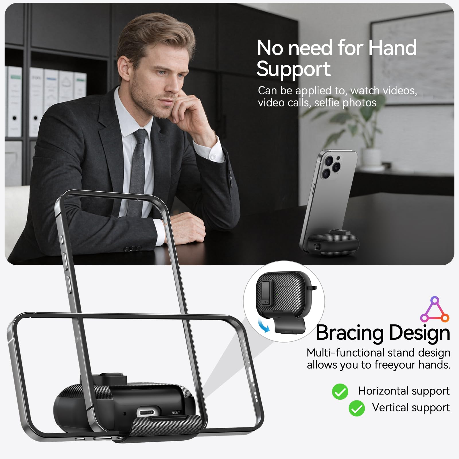 Airpod 4 Headphone Case With Phone Stand Airpod pro 2 Carbon Fiber Lock Case for AirPods 4th Gen/AirPods 4 With ANC Cover
