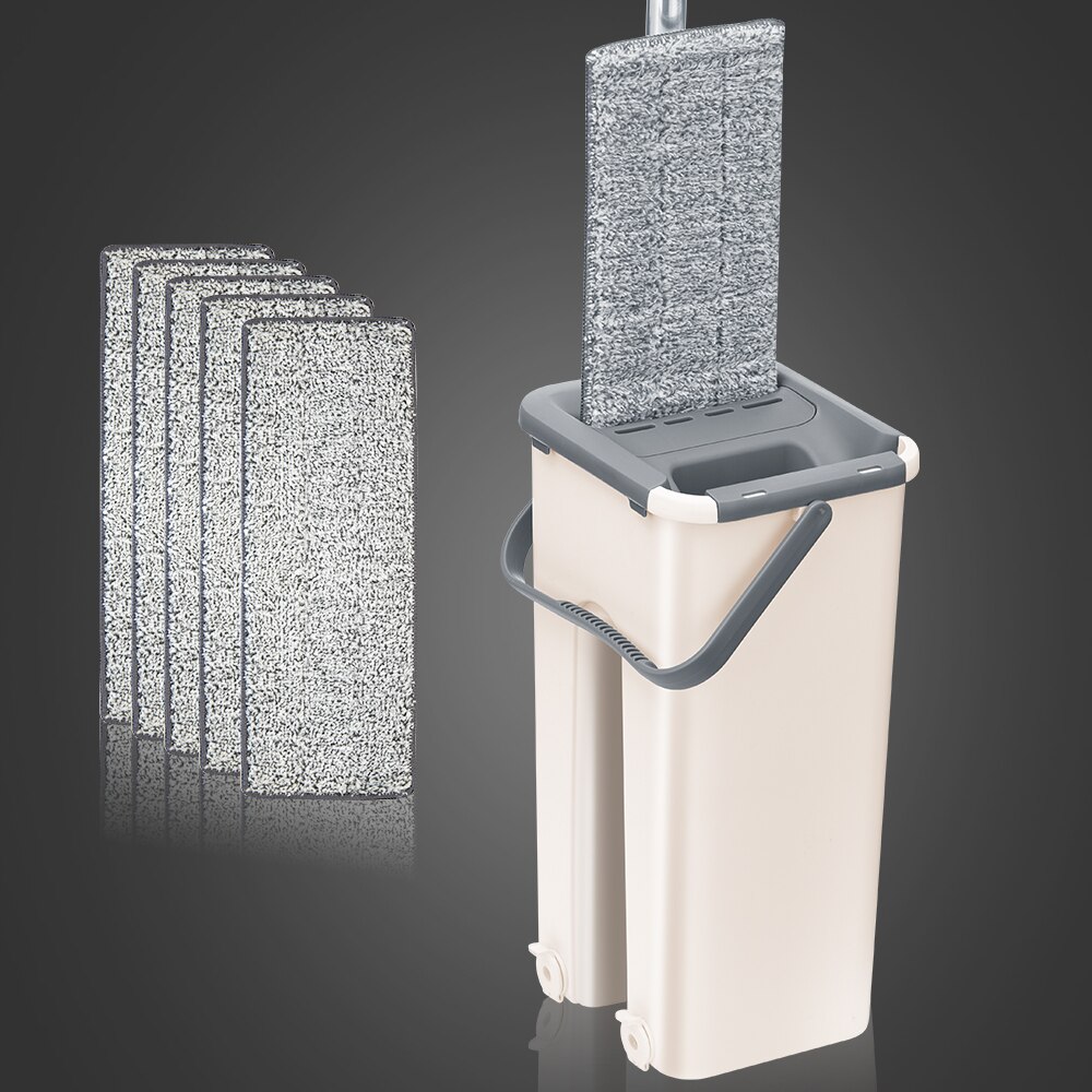 Flat Squeeze Mop and Bucket Hand Free Wringing Floor Cleaning Mop Microfiber Mop Pads Wet or Dry Usage on Hardwood Laminate Tile