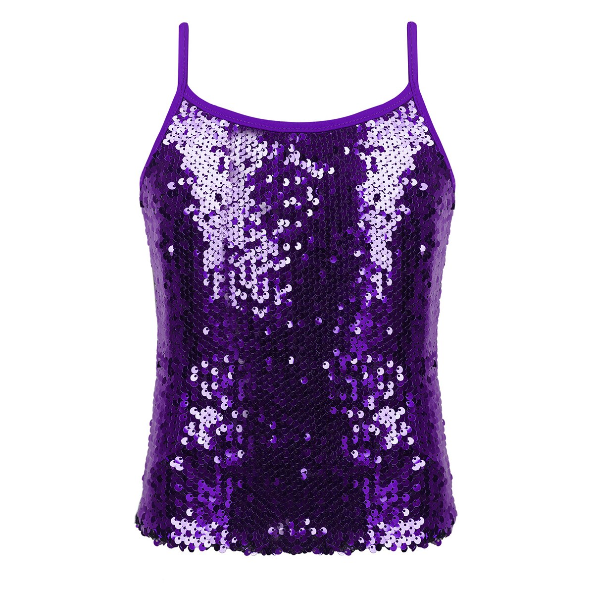 Camiseta sin mangas de baile de Ballet para niñas, Tops de baile de Jazz con lentejuelas brillantes, ropa de calle de baile de Hip Hop, disfraz de actuación para de Carnaval: Purple / 12