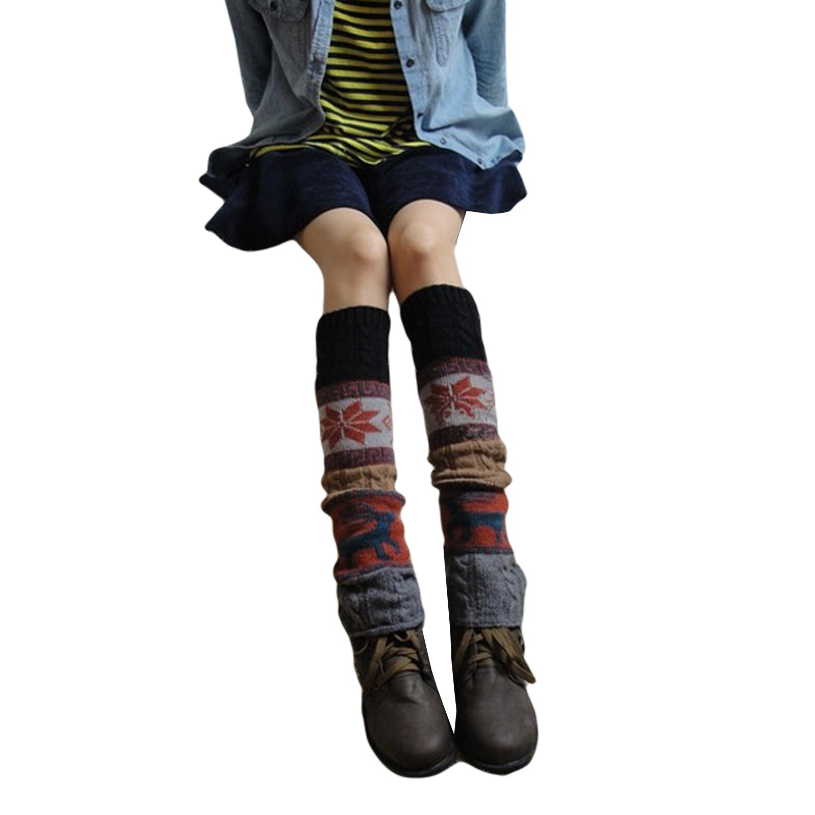 Jambières tricotées pour femmes, motif de dessin animé, couleur de couture côtelée, chaussettes confortables en pur coton pour accessoires de fête