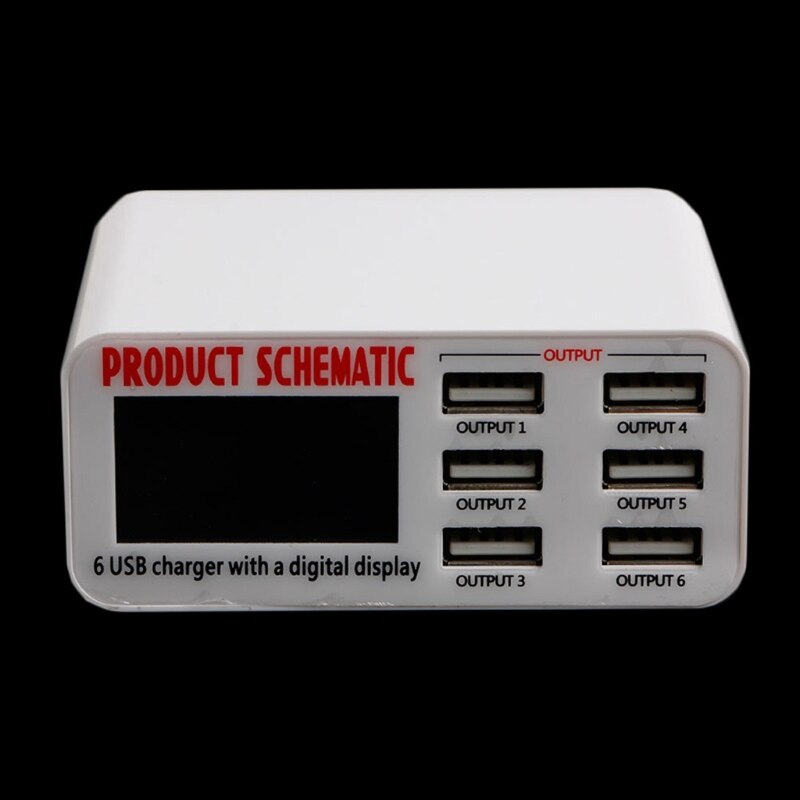 UE/US/UK enchufe 6A 6 Puerto USB cargador rápido HUB adaptador de carga de pared pantalla LCD XXUC