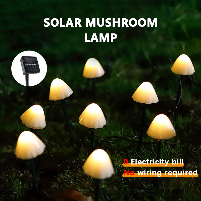 Lámpara LED solar para césped con forma de seta, impermeable, para exteriores, 8 modos, camino de hadas, paisaje, patio, terraza, jardín, cadena de luces decorativas
