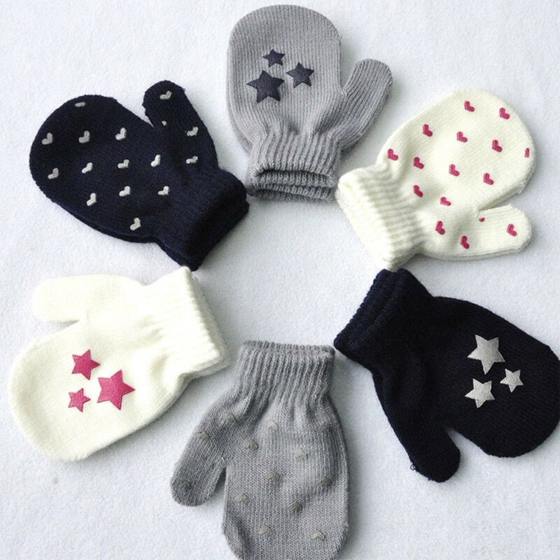 Children Print Solid Winter Gloves Kids Cute Baby Knitting Warm Soft Star Heart Gloves Boys Girls Candy Colors Mittens Unisex