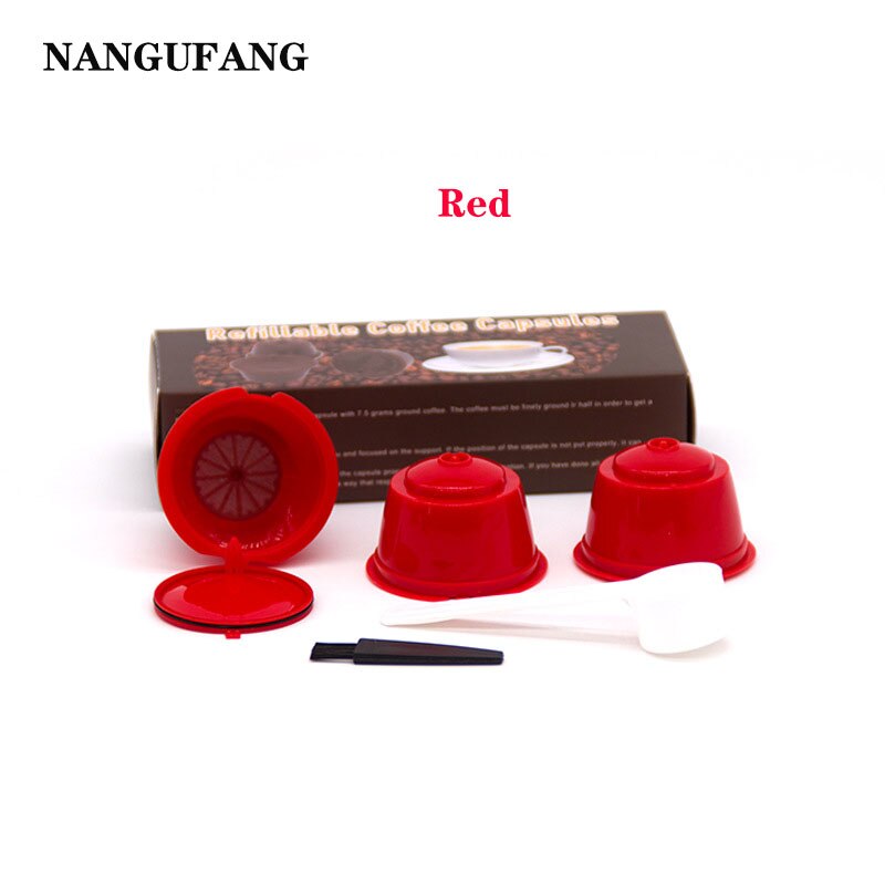 1/2/3pcs reusable coffee filter for Nescafe Dolce capsule filter cup with scoop brush cover，atible Genio Piccolo Esperta Mini Me: 3pcs red