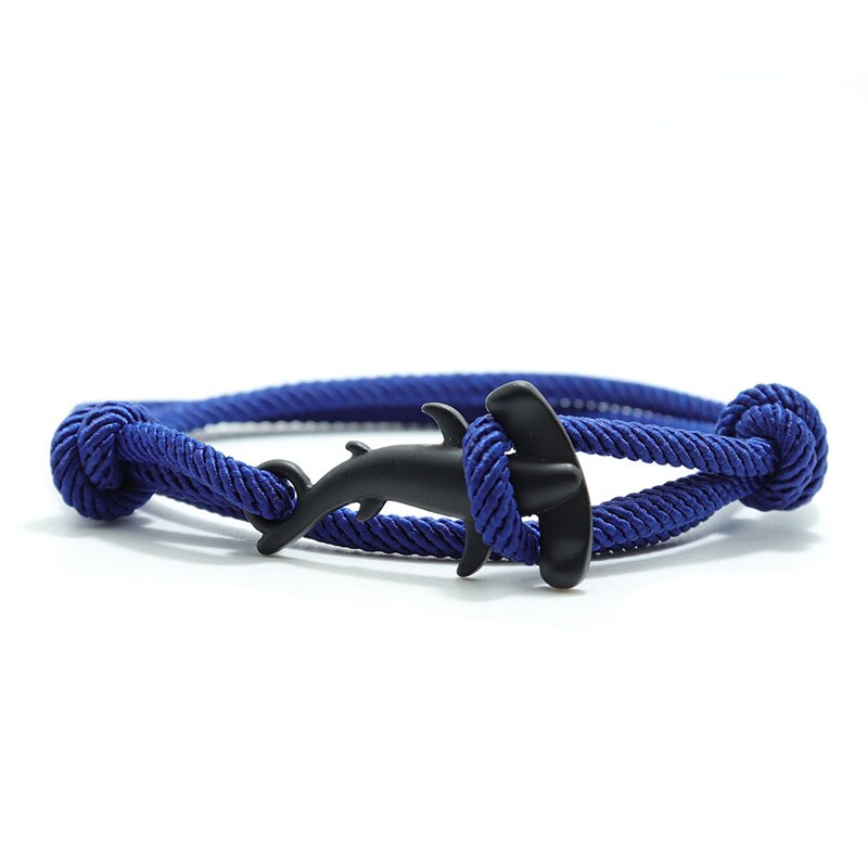Mężczyźni bransoletka lina podwójna warstwa regulowany urok Braslet lato biżuteria plażowa Shark Braclet czerwony biały ciąg Brazalete Unisex: Blue Black