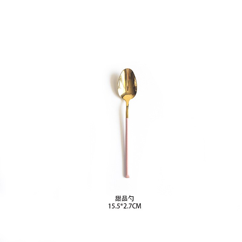 Gold Pink European Dinnerware Knife Spoon Fork 304 Stainless Steel Western Cutlery Kitchen Food Tableware Dinner Set: tea spoon