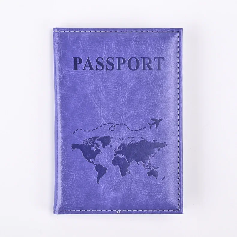 Fundas para pasaporte para hombre y mujer, porta pasaporte con estampado de letras, Clips para billetes de vuelo, tarjetero para tarjetas de crédito bancarias, organizador de viaje para pasaporte: LIGHT BLUE