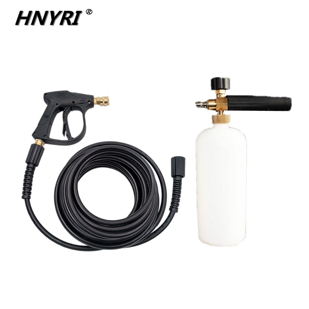 HNYRI 1/4&quot; Quick Release Pressure Washer Clearner Kit Snow Foam Lance Soap Nozzle M22 Pipe Diy Washing Tools Spray 5M Water Hose