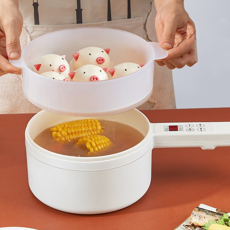 220V Electric Multi Cooker Household Mini Cooking Pot Noodles Soup Stew Steam Fry Skillet School Office Pot Non-Stick Liner