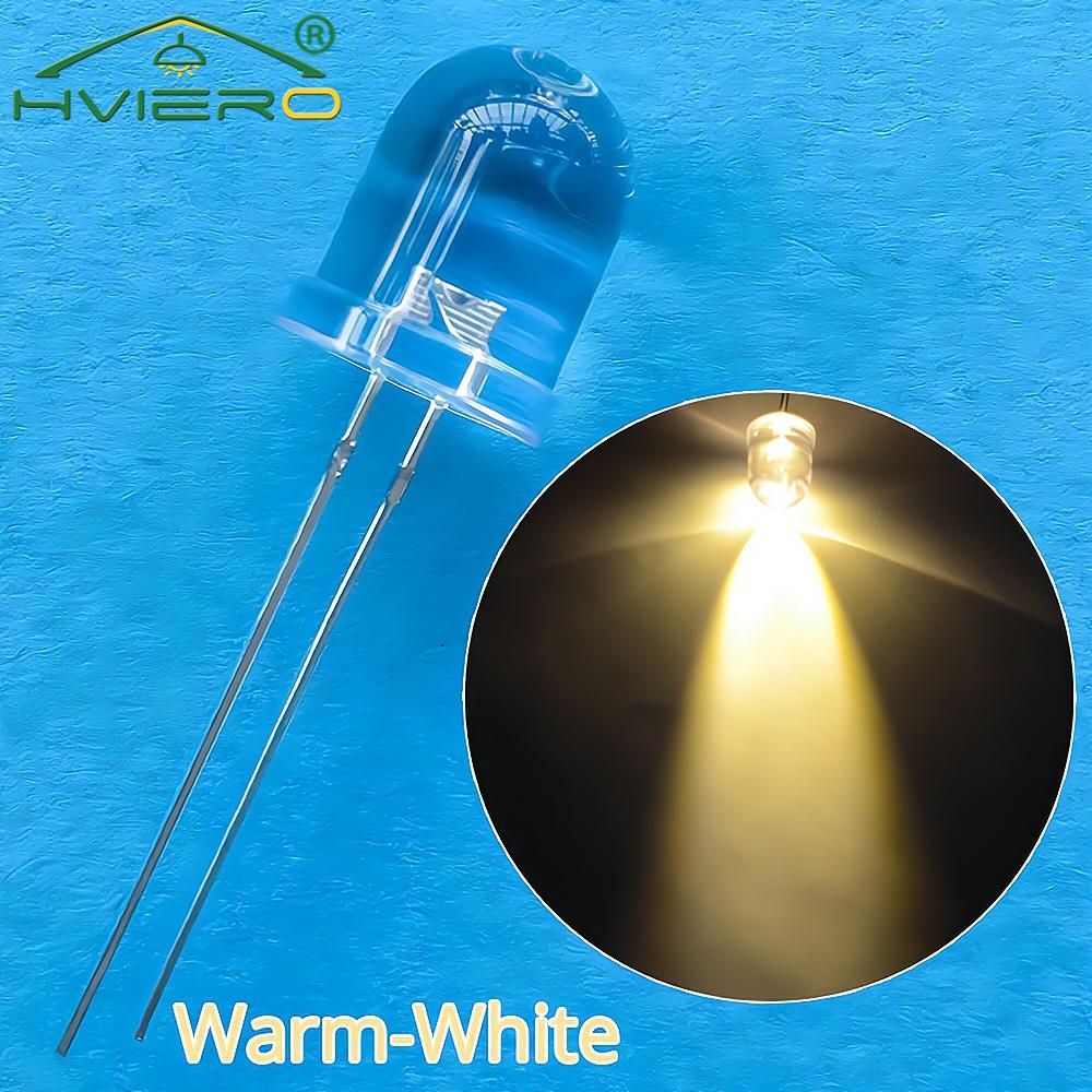 50Pcs 10mm Round Top Super Bright Lamp Beads Clear Emitting Diode LED White Red Green Blue Yellow UV Pink Orange Dome Light Bulb: Ivory