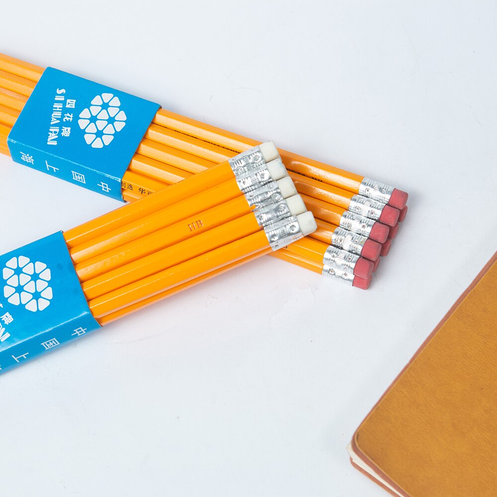 10pcs Yellow Wooden Pencils with Erasers HB Black Lead Standard Pencils Set Writing Tool School Stationery Drawing Supplies