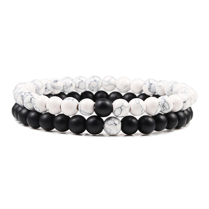 Heißer modisch Männer Lava Stein Paare Abstand Armbänder Natürliche Stein Weiß Schwarz Yin Yang Perlen Armreifen Für Frauen Freund Pulseira: einstellen 2