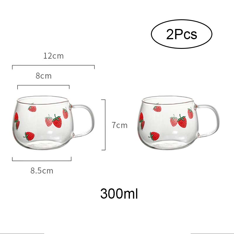 Nordic strawberry glass cup transparent milk cup juice water drinking cup hemmakontor värmebeständig kaffemugg med sugrör: 2 st 300ml