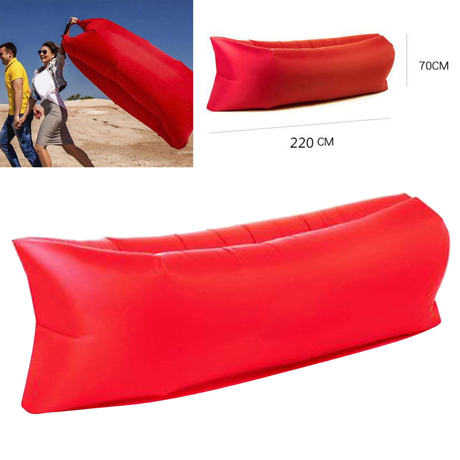 Hamaca de aire inflable, tumbona, saco de dormir suave, cama para acampada al aire libre, Playa: Red