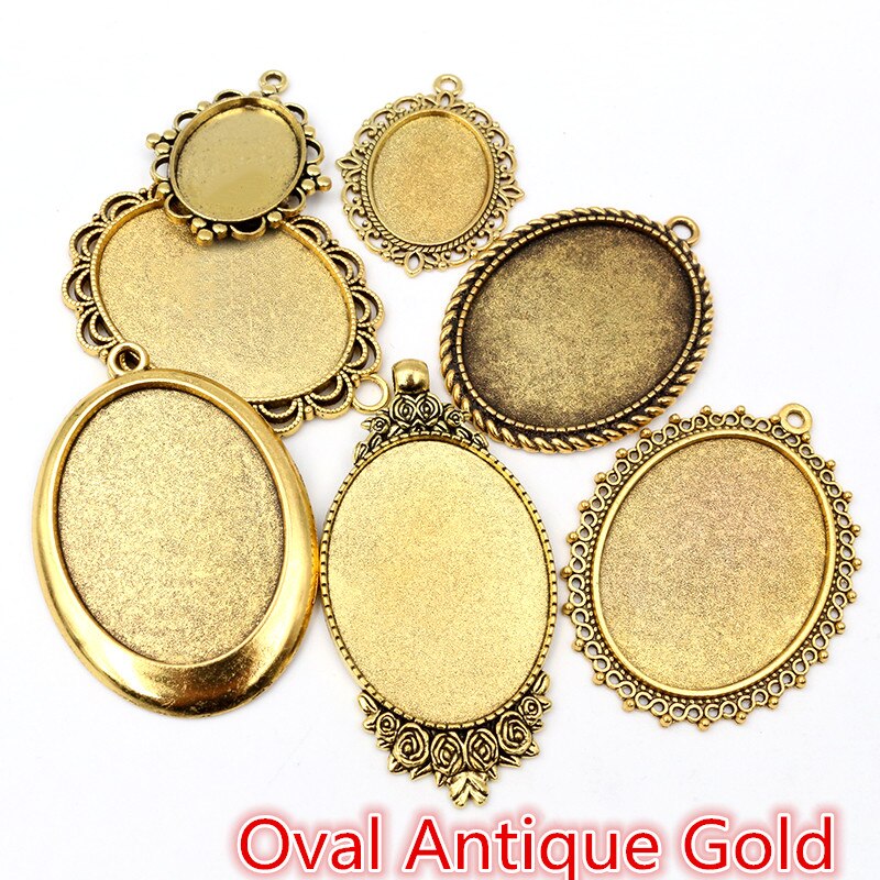 30 Gramm Mix Styles Antike Bronze Versilberte Zinklegierung Anhänger Blank Cameo Cabochon Base Setting Lünetten Schmuck Zubehör: Oval Antique Gold