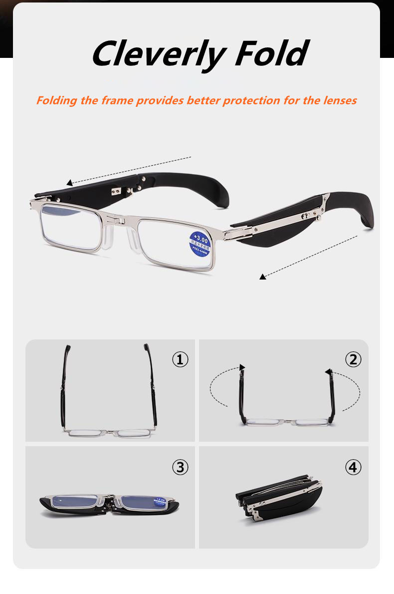 Foldable Reading Glasses 360 Degree Rotating Anti Blue Hd Reading Glasses Portable Lightweight For Middle-aged Elderly People