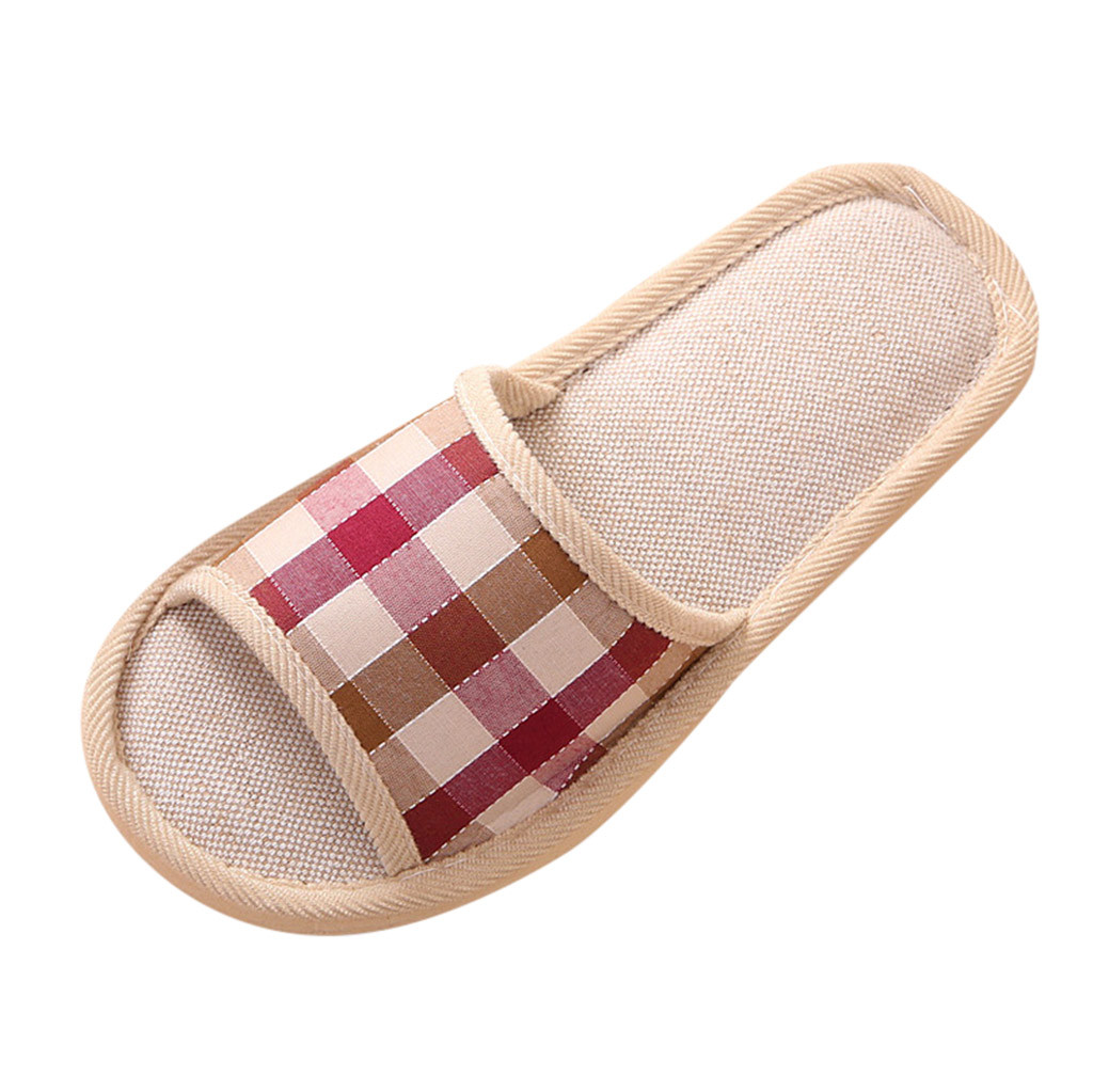 women shoes Casual Couples Gingham Home Slippers Indoor Floor Flat Shoes chaussures femme тапочки домашние женские#CN20: Red / 39