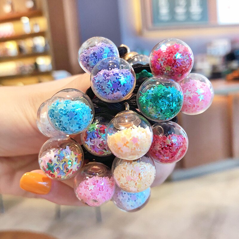 16 Pcs/Lot Glass Balls Hair Elastics Beads Hair Bands Hair Ties Girls&#39; Hair Ties Accessories: star