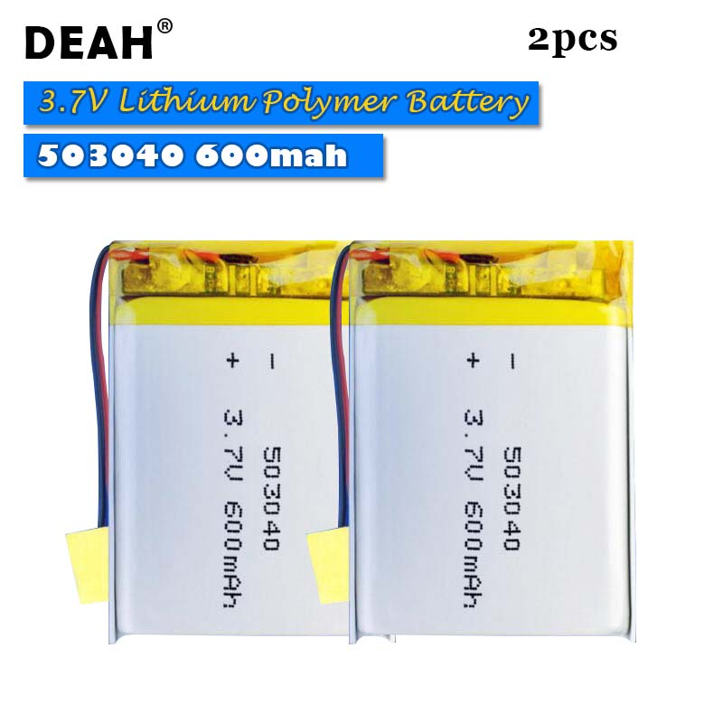 3.7V Lipo Cellen 503040 600Mah Lithium Polymer Oplaadbare Batterij Voor MP3 MP4 MP5 Gps Bluetooth Headset Dvd Pda led Lamp Camera: 2PCS 503040