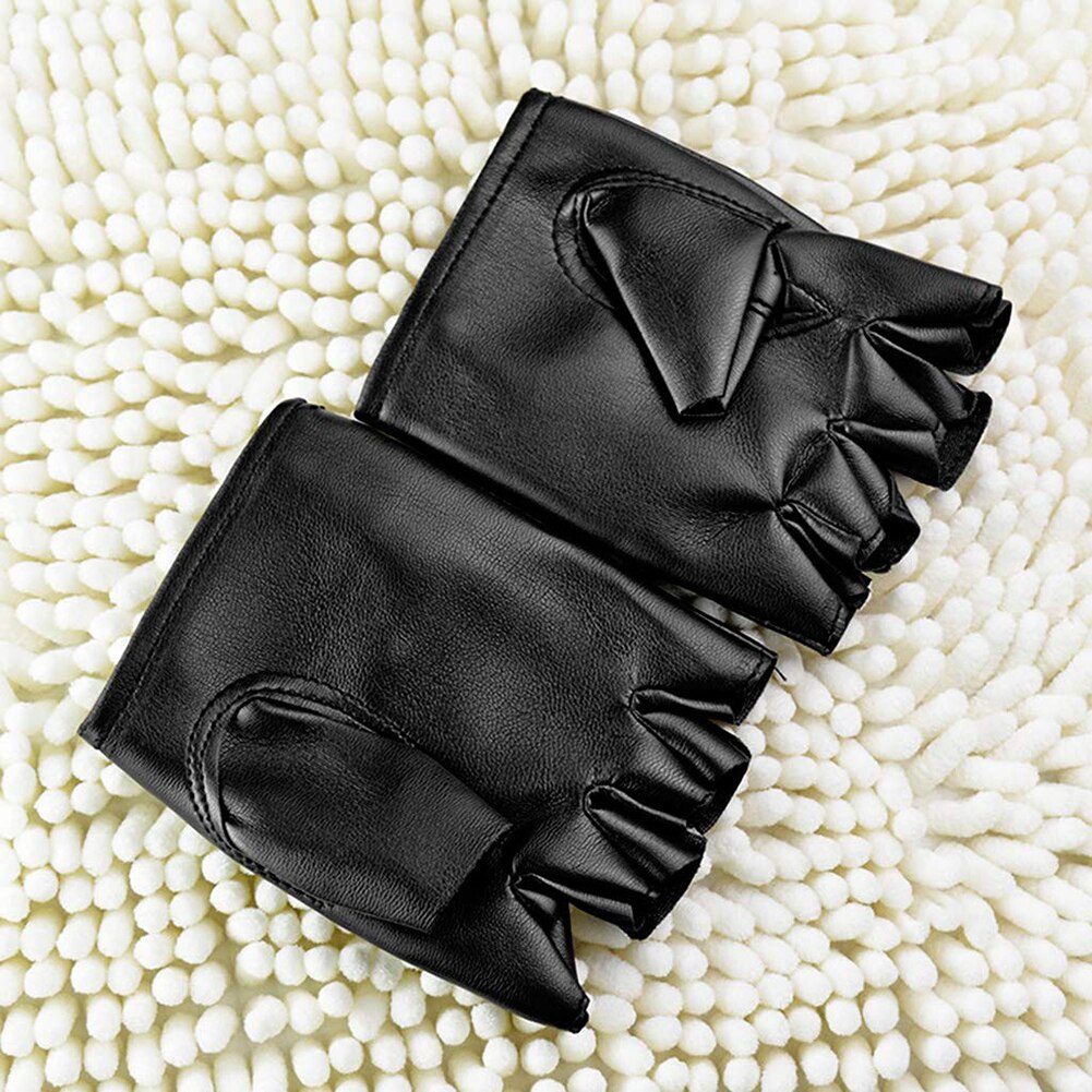 Black PU Leather Fingerless Gloves Solid Unisex Half Finger Driving Unisex Punk Gloves