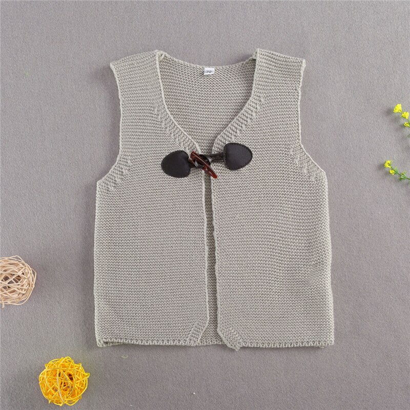 Mode Baby Jongens Meisjes Breien Vest Herfst Bovenkleding V-hals Peuter Kleding Casual Kids Kleding Claxon Tops: Grijs / 80