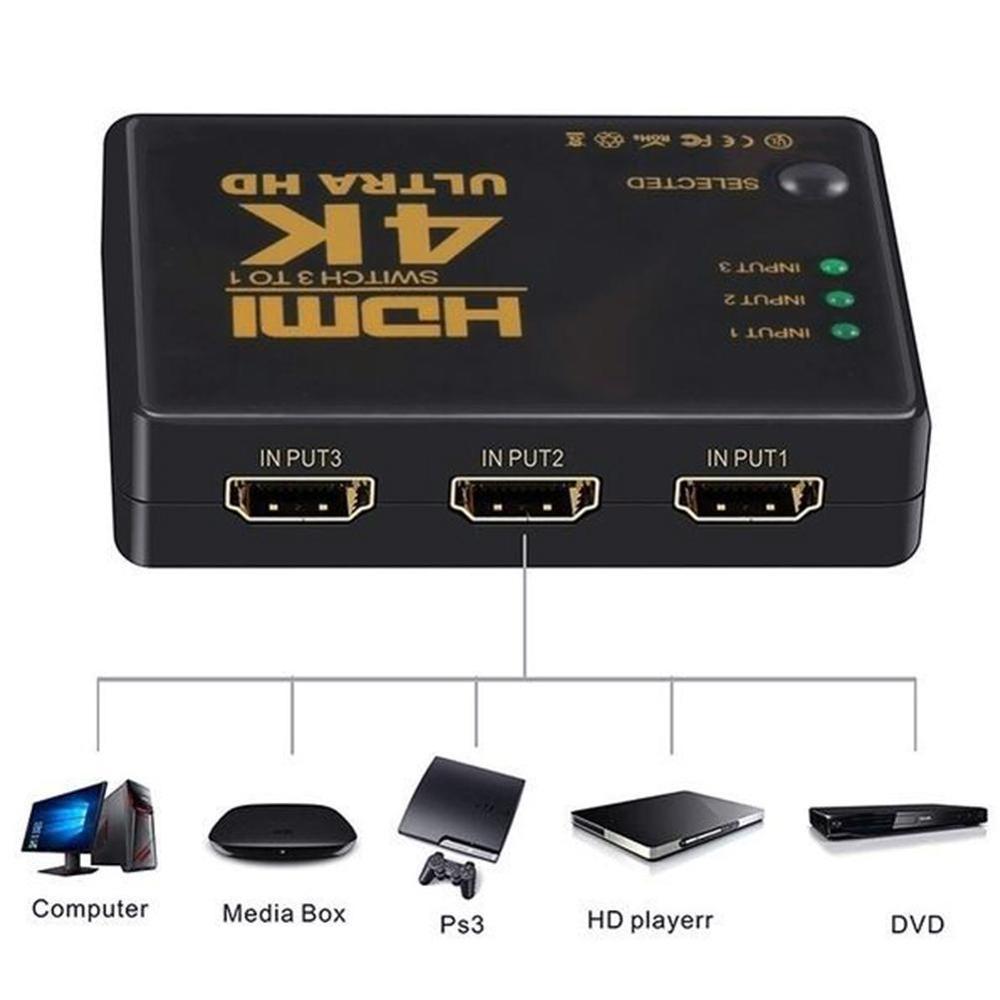 1080P 4K*2K HDMI Video Switch Switcher HDMI Splitter 3 input 1 output Port Hub for DVD HDTV PS3 PS4
