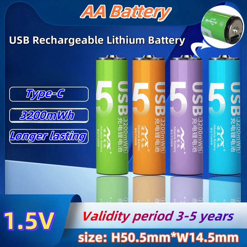 5a batteria al litio ricaricabile AA Batteria al litio ricaricabile USB Batteria ricaricabile di tipo C a secco