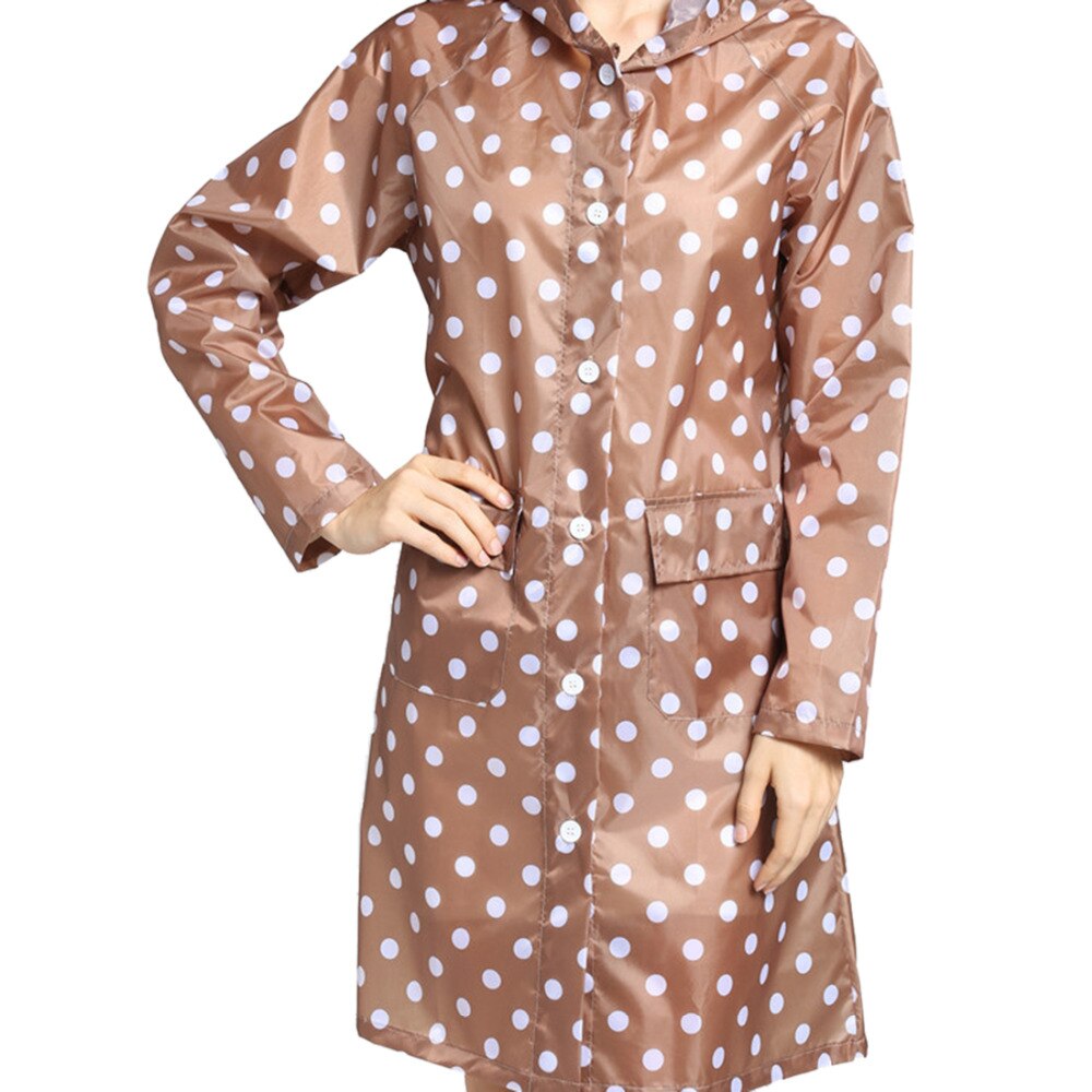 Chubasquero con capucha de lunares para mujer, ropa impermeable para viajar al aire libre para mujer, Poncho para mujer, chaqueta para lluvia largo tipo piloto