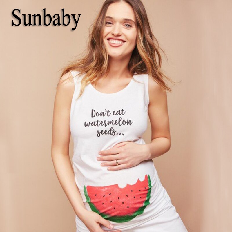 Sommer plus størrelse sjov tegneserie vandmelon barsel tøj ærmeløs skjorte afslappet tshirt moderskab til gravide kvinder  s705