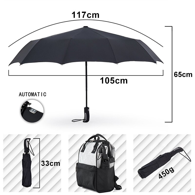 TOPX-parapluie Pongee pour hommes et femmes, résistant au vent 3 plis, Compact, entièrement automatique, de , tendance