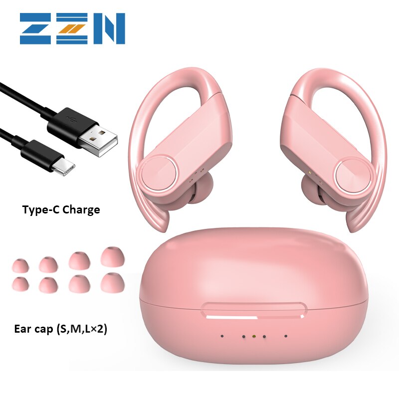 Zzn Tws Draadloze Hoofdtelefoon Bluetooth 5.0 Koptelefoon Deep Bass Hifi Stereo Muziek Oordopjes Headset Met Microfoon Oorhaak Voor Android ios: Roze