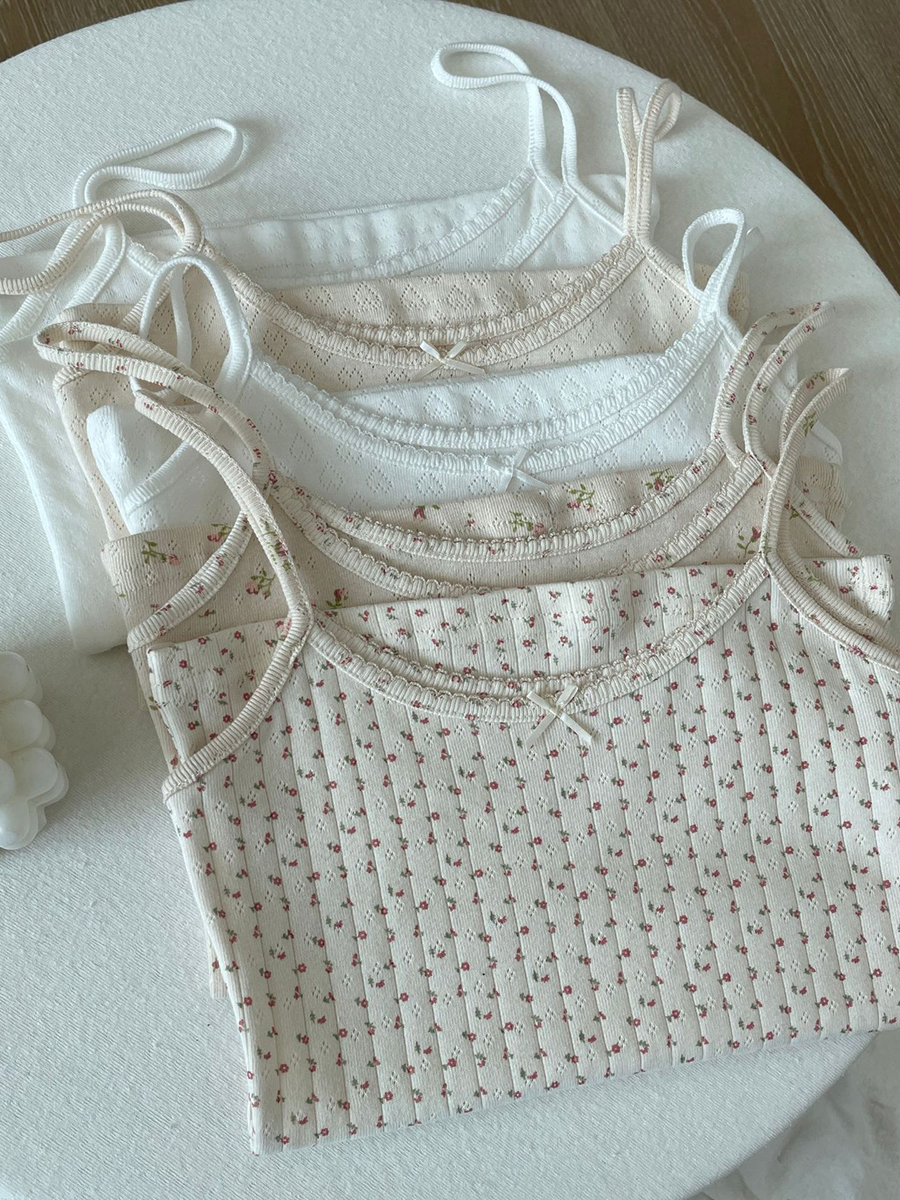 Tops cortos de algodón con lazo y ojales florales para mujer, Top sin mangas ajustado con adornos de encaje, camisola dulce de estilo Preppy, ropa Y2k
