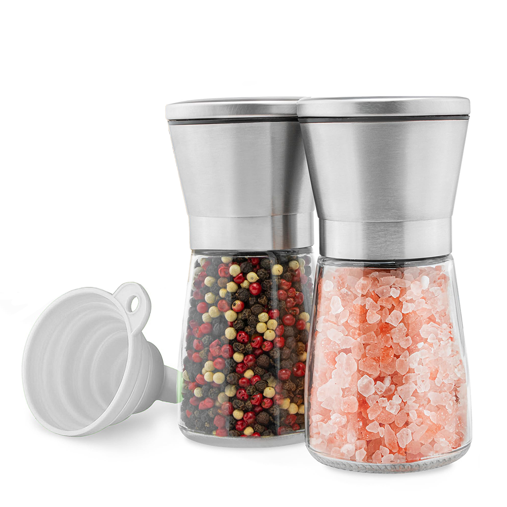 Salt and Pepper Grinder Set - Adjustable Coarseness, Refillable Stainless Steel Pepper Mill Grinders for Kitchen, Spice Grinder: Light Grey