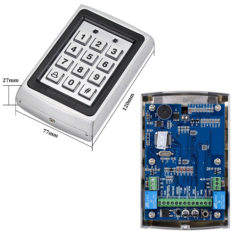 Full Waterproof Outdoor Access Control Kit Set RFID Metal Keyboard + DC12V Power Supply Controller + 10pcs 125KHz RFID Keyfobs